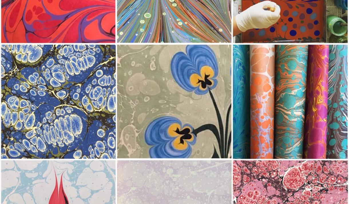 Collage of images of marbled paper