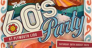Funky artwork of a 60's event at plymouth lido. The how in the background and pool at the bottom.