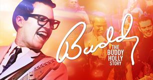Colourful image of Buddy Holly with guitar