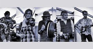 Image made of individual photographs of members of a band playing instruments