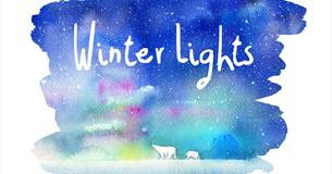 Winter Lights title with Northern Lights in background with Polar Bears walking