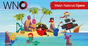 Colourful illustrated characters on island.