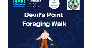 Flyer for a free foraging walk for people affected by cancer, featuring logos for Plymouth Cancer Champions, The National Lottery Community Fund, and