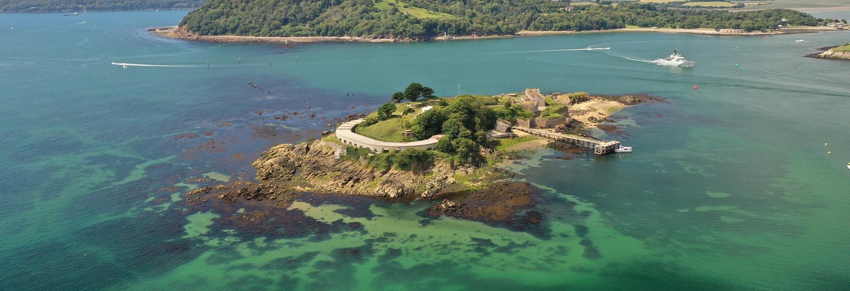 Aerial view of Drake's Island