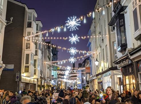 The crowd at the Barbican Christmas Lights switch on in Plymouth