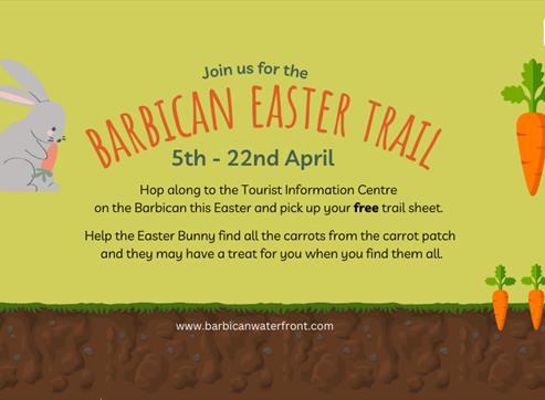 EGGStraordinary Barbican Easter Trail on the barbican. A cartoon chick in the grass with a bee floating above it.