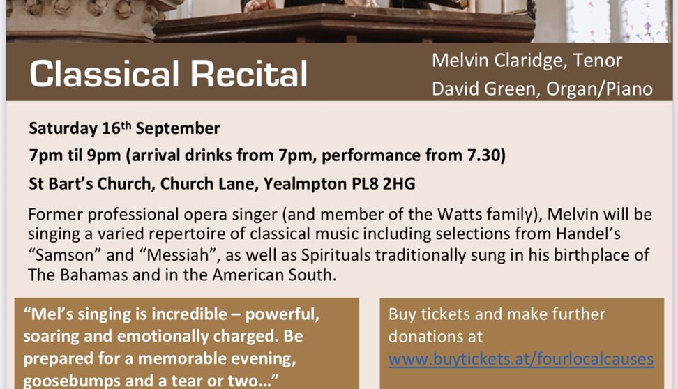 Classical Recital Melvin Claridge, Tenor David Green Organ/Piano