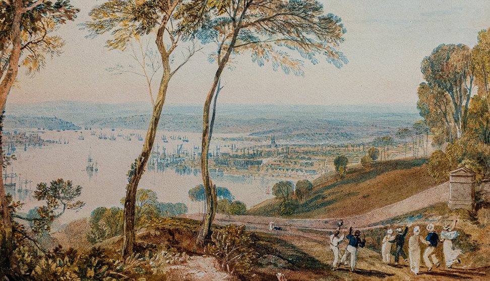 Watercolour showing a view over Plymouth by JMW Turner