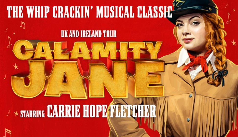 Carrie Hope-Fletcher as Calamity. Red backdrop.