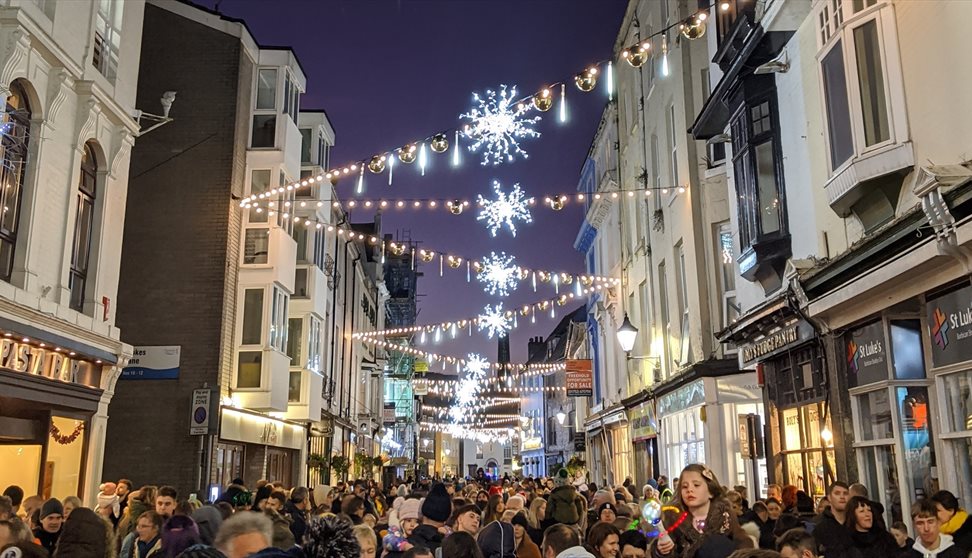 The crowd at the Barbican Christmas Lights switch on in Plymouth