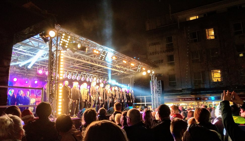 Performers on stage at Plymouth Christmas Lights Switch-on