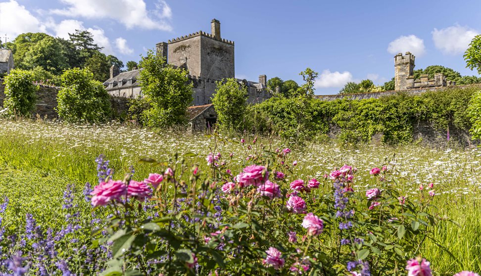 Buckland Abbey as seen from a beautiful garden below