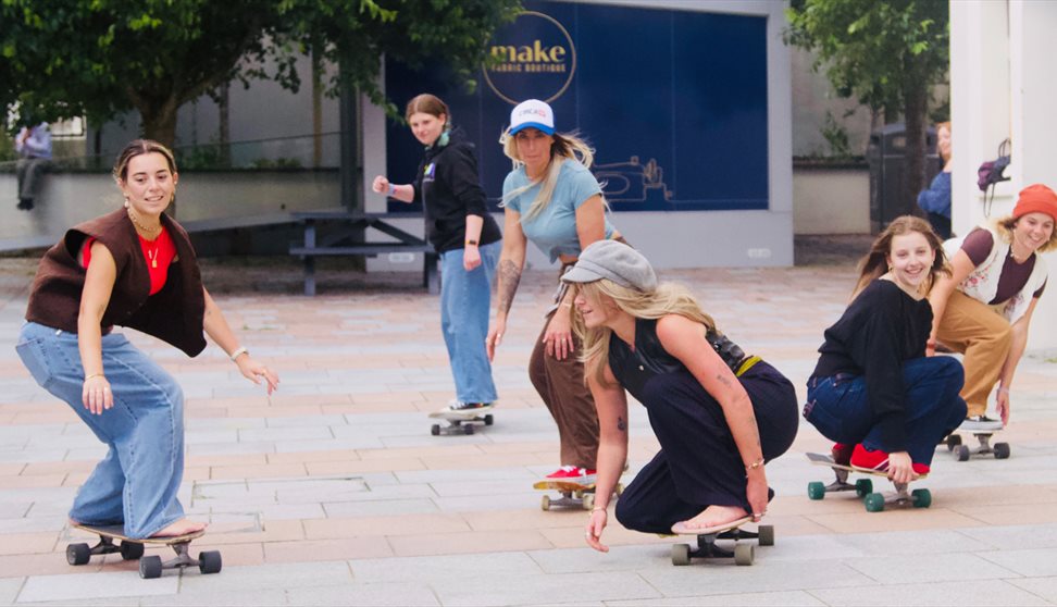 people skating outside