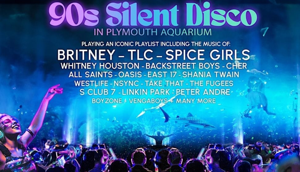 A photograph showing the line-up of the 90s silent disco at the National Marine Aquarium