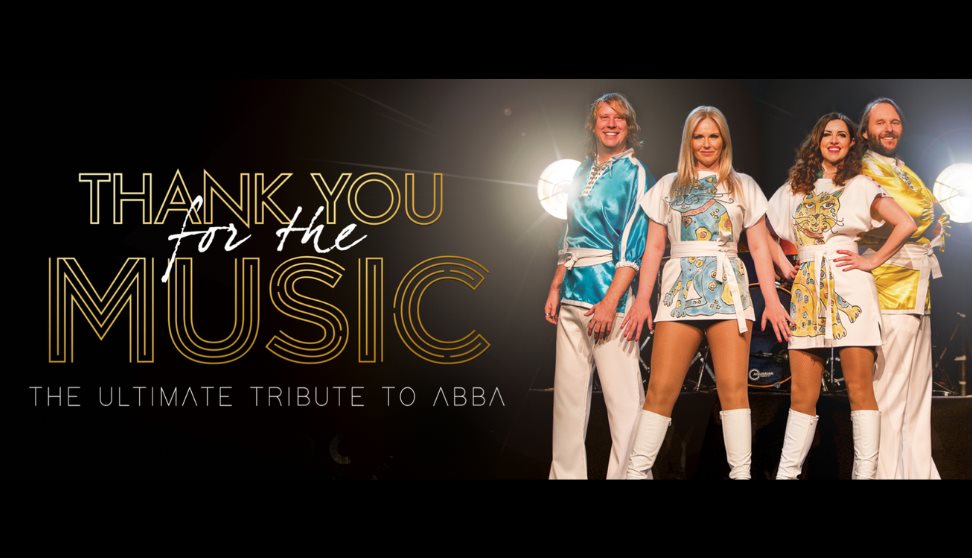 Image of the Abba tribute together with the Abba header next to them