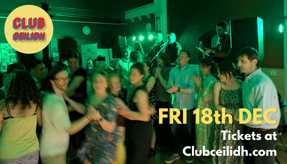 People dancing at Club Ceilidh Plymouth people smiling and bright lights are shining