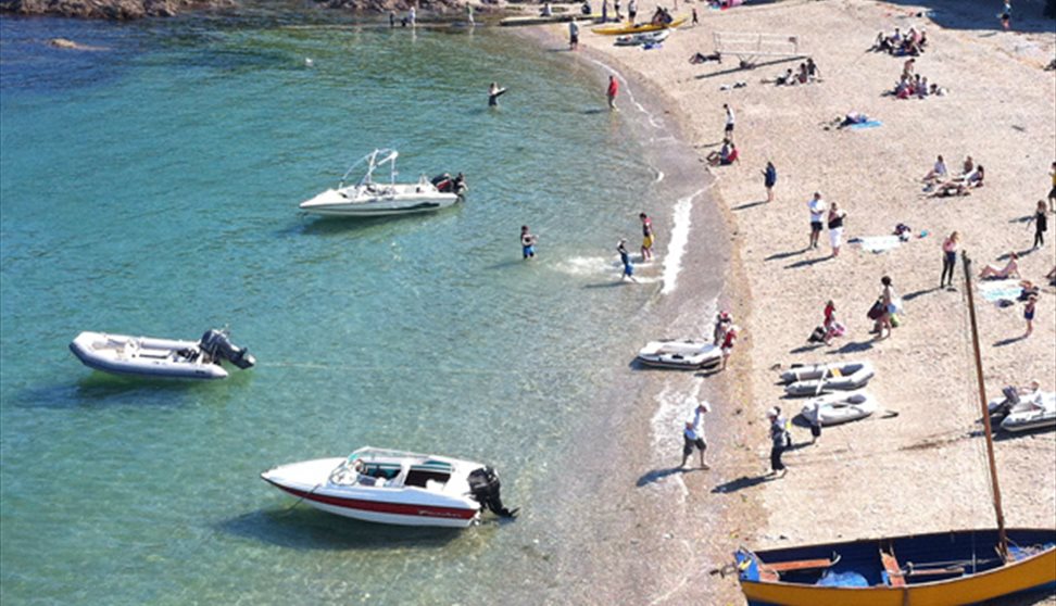 Aerial view of Cawsand beach.