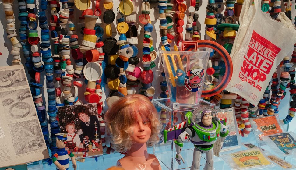 Photograph of a plastics pollution display