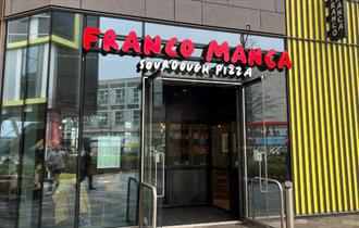 The exterior of Franco Manca at Drake Circus, The Barcode