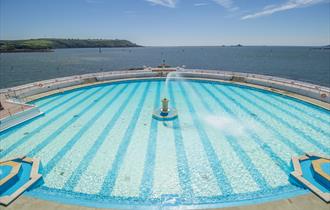 Tinside Lido on Plymouth Hoe, looking out to Plymouth Sound National Marine Park