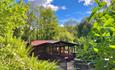 Wooden chalet surrounded by trees