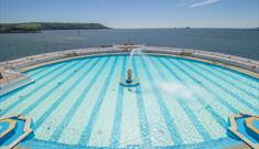 Tinside Lido on Plymouth Hoe, looking out to Plymouth Sound National Marine Park