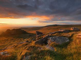 Dartmoor landscape at sunset