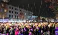 Crowd of people stood in the Piazza at Plymouth Christmas Lights Switch-on