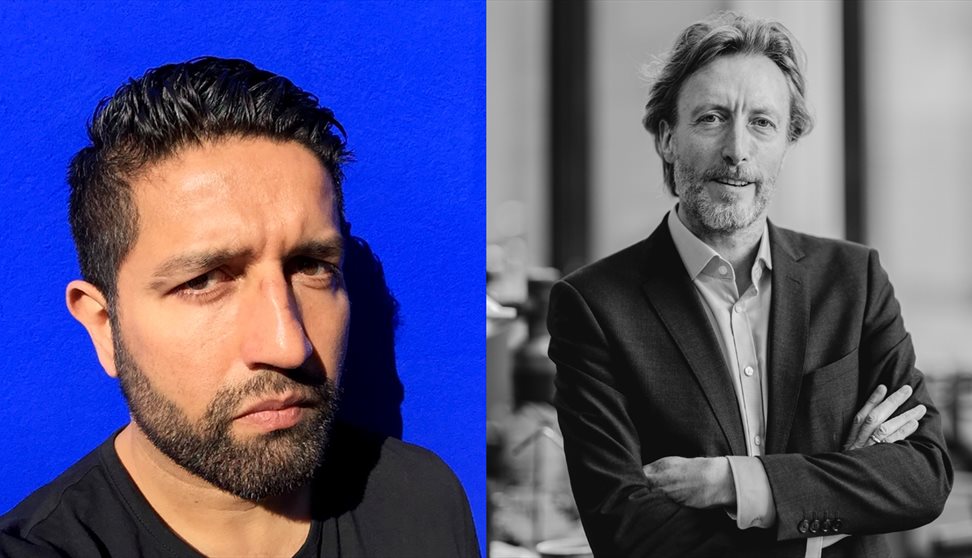 Two photographs showing men looking at the camera Two photographs showing men looking at the camera