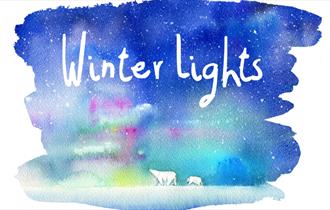 Winter Lights title with Northern Lights in background with Polar Bears walking