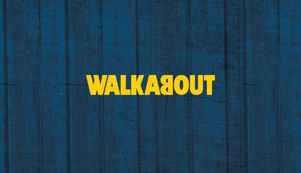 Bright yellow Walkabout logo set against a dark blue background.