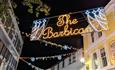 The Barbican Christmas lights sign on Southside Street in Plymouth