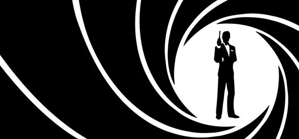 Black and white silhouette of James Bond as seen in the opening titles.