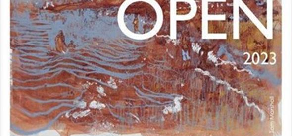 Picture of waves in front of the land with promotion text for the exhibition