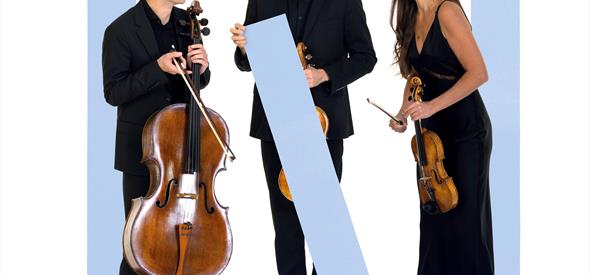 Image of 3 BSO musicians with their instruments, a cello, violin and viola