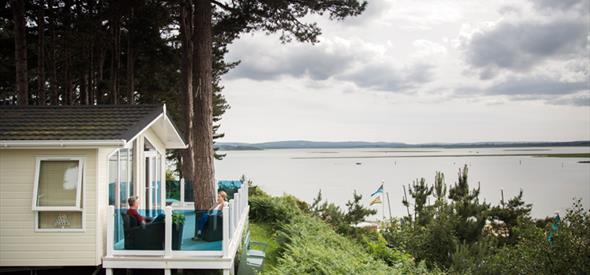 Stunning views of Poole harbour from one of the chalets at Rockley Park