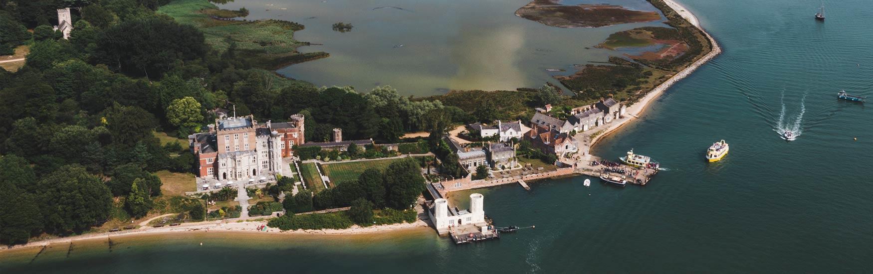 Aerial view of Brownsea island on a summers day