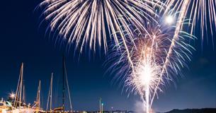 Fireworks exploding over Poole quay 