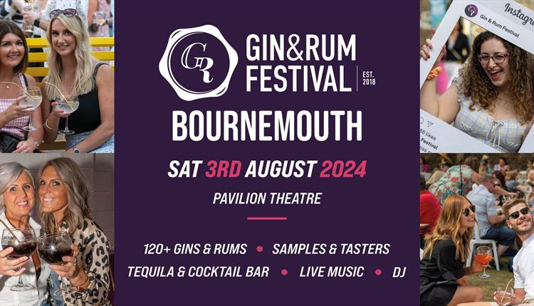Gin and Rum Festival promotional poster with people enjoying a drink