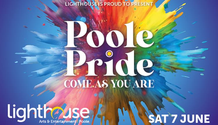 Pride colourful poster with date and 'come as you are'