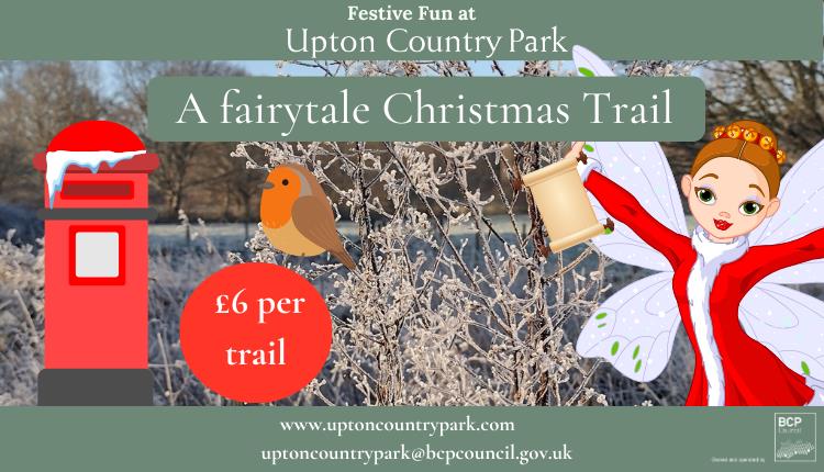 Picture of a Christmas fairy with red postbox and robin with the text a fairytale Christmas