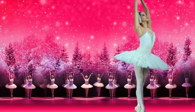 Girl from The Russian State Ballet of Siberia, dancing in a white tutu, posing in a ballet style