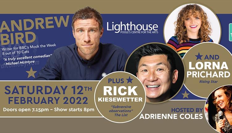 The Coastal Comedy Show with headliner Andrew Bird with Rick Kiesewetter and Lorna Pritchard. Hosted by Adrienne Coles.