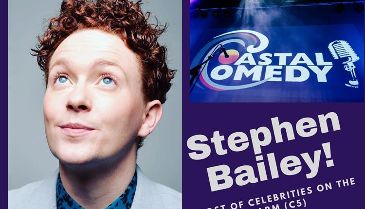 Image with headshot of comedian on the left and text: coastal comedy Stephen Bailey on the right.