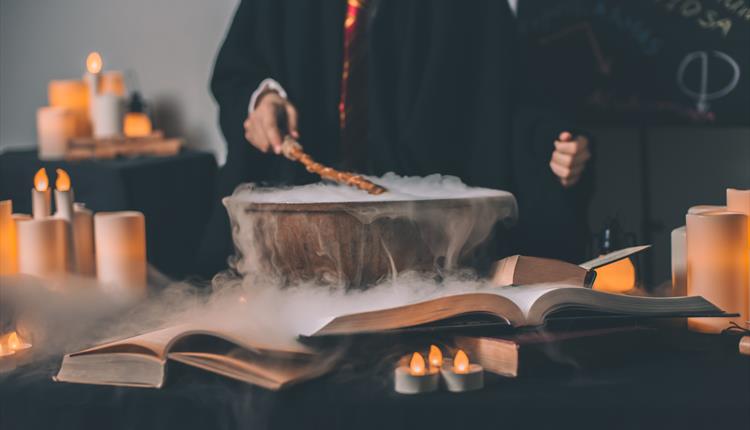 candles, cauldron young wizard, wand
