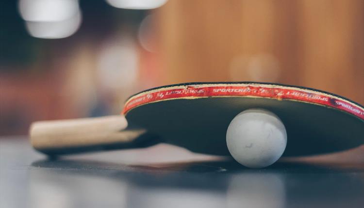 Image shows a ping pong ball and bat