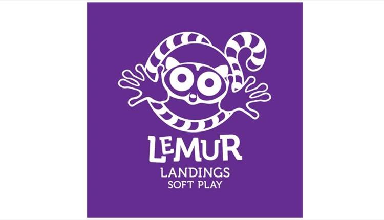 Lemur Landings Soft Play logo, with a purple background and white font and lemur logo