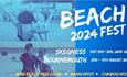 Promotional poster for Beach Fest with two boys playing football and two girls dancing
