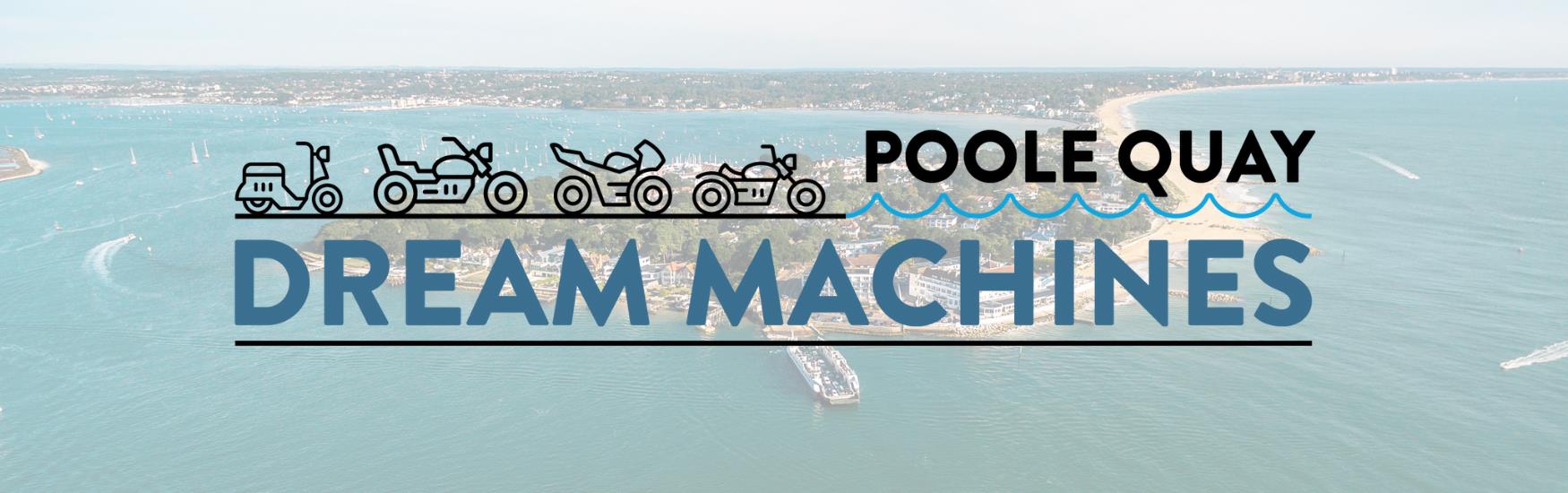 Poole dream machines logo above sandbanks photo
