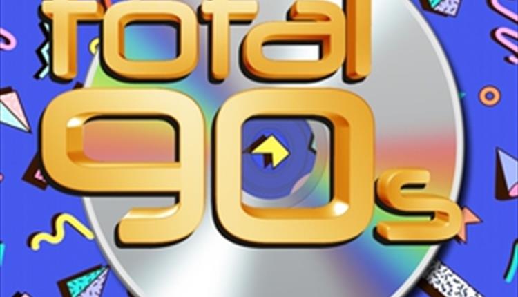 Background with 90s graphics on, with a CD disk. Wording saying 'Total 90s'